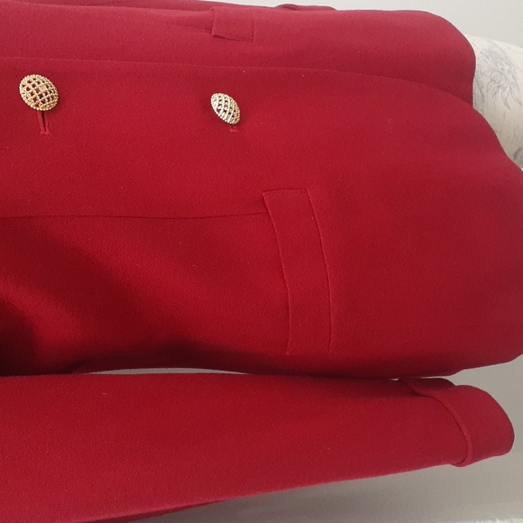 * Albert Nipon Red Wool Dress Blazer ? Size 10 gold buttons Trim front Jacket - Picture 4 of 7